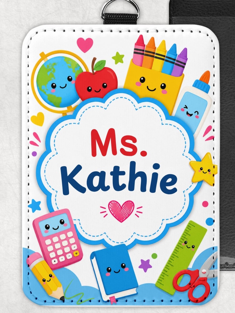 Custom made Teacher ID Holder with Black Lanyard